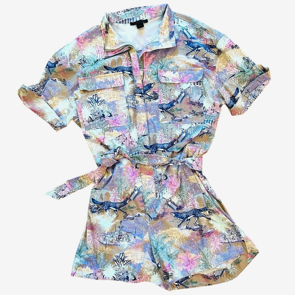 Greyson Womens Size L  Savannah Nights Evren Short Jumpsuit Print Romper Zipper